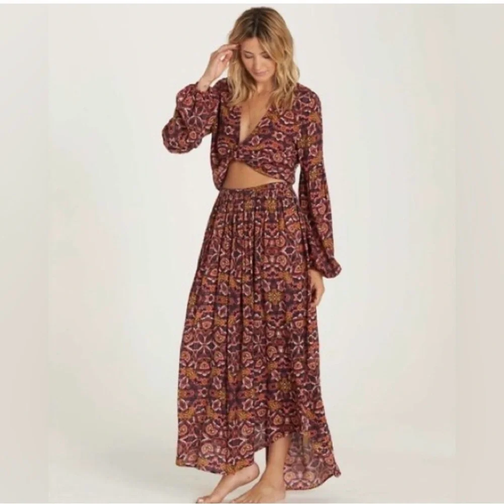 Billabong Sun Safari Skirt Boho Maxi Floral Size Small Petite